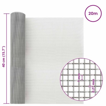 vidaXL Πλέγμα Οθόνης 40x2000cm 20 Mesh Ανοξείδωτο Ατσάλι 201 Ασημί