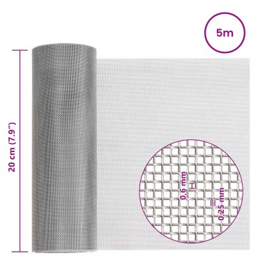 vidaXL Πλέγμα Οθόνης 20x500cm 30 Mesh Ανοξείδωτο Ατσάλι 201 Ασημί