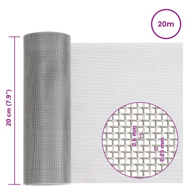 vidaXL Πλέγμα Οθόνης 20x2000cm 30 Mesh Ανοξείδωτο Ατσάλι 201 Ασημί