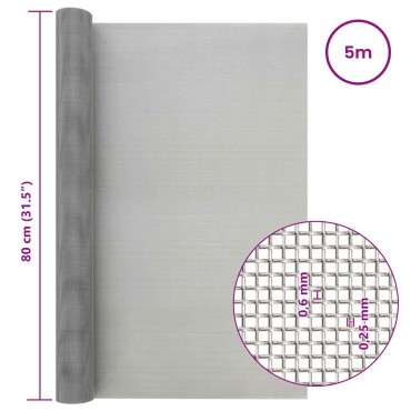 vidaXL Πλέγμα Οθόνης 80x500cm 30 Mesh Ανοξείδωτο Ατσάλι 201 Ασημί