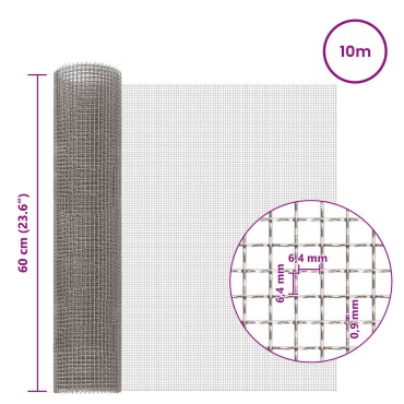 vidaXL Πλέγμα Οθόνης 60x1000cm 3 Mesh Ανοξείδωτο Ατσάλι 201 Ασημί