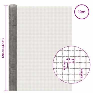 vidaXL Πλέγμα Οθόνης 120x1000cm 3 Mesh Ανοξείδωτο Ατσάλι 201 Ασημί