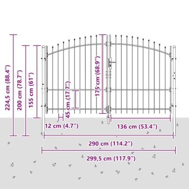vidaXL Διπλή Πύλη WOERDEN 299,5 x 224,5 εκ. Ατσάλι Γκρι Κλειδώσιμο
