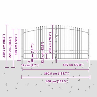vidaXL Διπλή Πύλη WOERDEN 400 x 249,5 εκ. Ατσάλι Γκρι Κλειδώσιμο