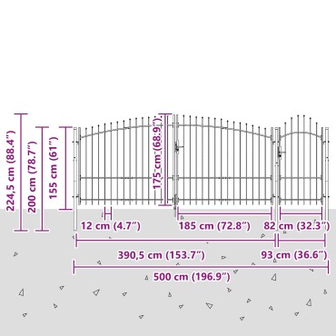 vidaXL Πύλη Κήπου WOERDEN 125 x 500 cm Κλειδώσιμο Ατσάλι Γκρι