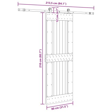 vidaXL Συρόμενη Πόρτα NARVIK Φυσικό και Μαύρο 80 x 210 εκ (213,5 εκ)