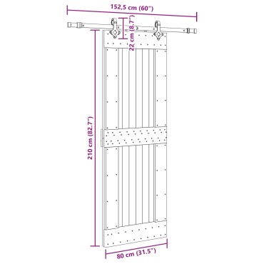 vidaXL Συρόμενη Πόρτα NARVIK Φυσικό και Μαύρο 80 x 210 εκ (152,5 εκ)