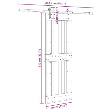 vidaXL Συρόμενη Πόρτα NARVIK Φυσικό και Μαύρο 80 x 210 εκ (213,5 εκ)