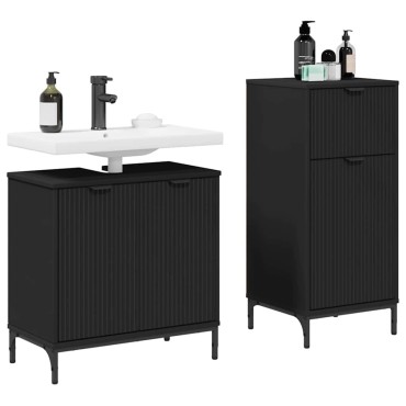 vidaXL Σετ Επίπλων Μπάνιου 2 τεμ. Μαύρο 39,5x36x88 εκ