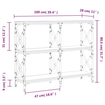 vidaXL Τραπέζι Κονσόλα Γκρι Sonoma 100x28x80,5cm Επεξεργασμένο Ξύλο 1 τεμ.