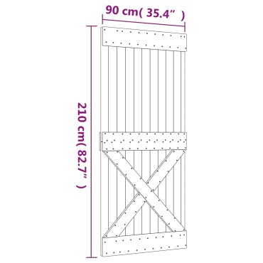 vidaXL Συρόμενη Πόρτα 90 x 210 cm Συμπαγές Ξύλο Πεύκου (Ακατέργαστο)