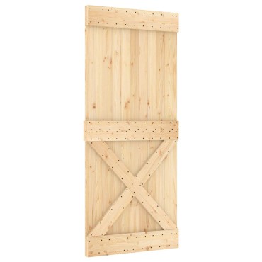 vidaXL Συρόμενη Πόρτα 90 x 210 cm Συμπαγές Ξύλο Πεύκου (Ακατέργαστο)