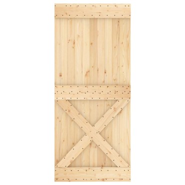 vidaXL Συρόμενη Πόρτα 90 x 210 cm Συμπαγές Ξύλο Πεύκου (Ακατέργαστο)