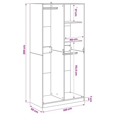 vidaXL Ντουλάπι Μαύρη δρυς 100x50x200cm Επεξεργασμένο Ξύλο