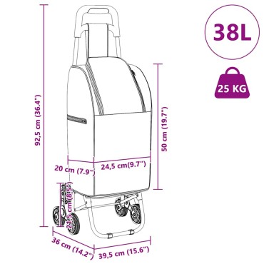 vidaXL Καρότσι Αγορών Πράσινο 39,5 x 33 x 93 εκ Ύφασμα Oxford