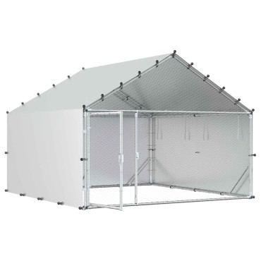 vidaXL Κοτέτσι με Οροφή Ασημί 200 x 200 x 150 cm Γαλβανισμένος Χάλυβας