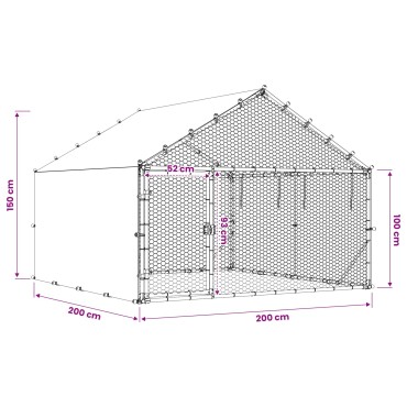 vidaXL Κοτέτσι με Οροφή Ασημί 200 x 200 x 150 cm Γαλβανισμένος Χάλυβας