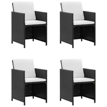 vidaXL Σετ Τραπεζαρίας Εξ. Χώρου 5 τεμ. Μαύρο Συνθ. Ρατάν με Μαξιλάρια 109x109x74cm
