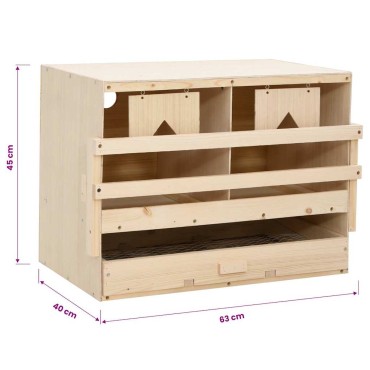 vidaXL Φωλιά για Κότες με 2 Θέσεις 63x40x45 εκ. από Μασίφ Ξύλο Πεύκου
