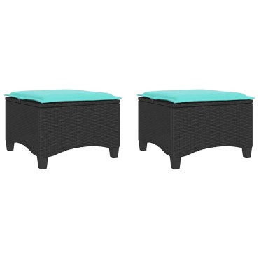 vidaXL Σκαμπό Κήπου με Μαξιλάρια 2 τεμ. Μαύρα 55x55x36cm από Συνθετικό Ρατάν