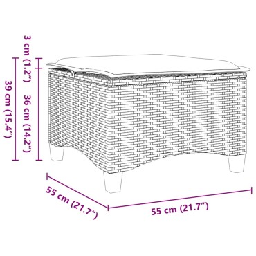 vidaXL Σκαμπό Κήπου με Μαξιλάρια 2 τεμ. Μαύρα 55x55x36cm από Συνθετικό Ρατάν