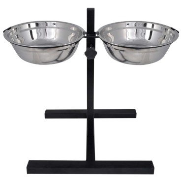 vidaXL Βάση σίτισης και μπολ με τροφή για σκύλους Ασημί και Μαύρο