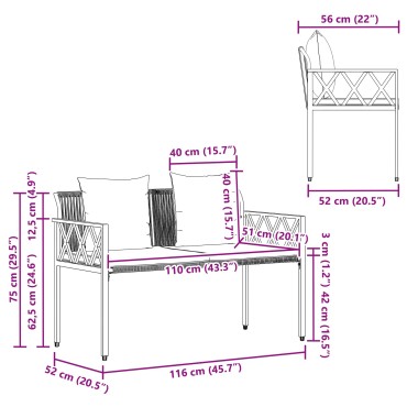 vidaXL Εξωτερικά παγκάκια 2 -Seater 116x56x75cm συνθετικό ρατάν