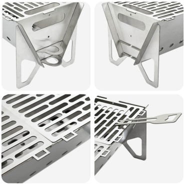 vidaXL Φωτιά στο κάμπινγκ 42 x 22 x 18 εκ. Ανοξείδωτο Ατσάλι Ασημί