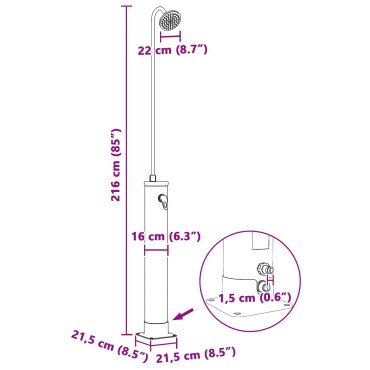 vidaXL Ηλιακό ντους με κεφαλή ντους 20 l PVC, ABS, Κράμα ψευδαργύρου