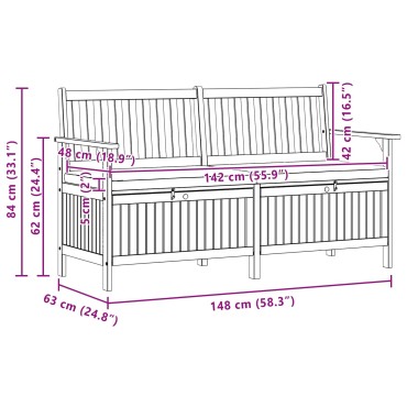 vidaXL Παγκάκι με αποθήκευση 2 -Seater 148x63x84cm Ορθογώνιος 1 τεμ.