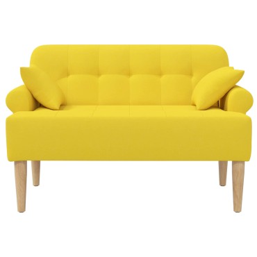 vidaXL Love seat με κουμπιά Ανοιχτό Κίτρινο 120x65x79cm Ύφασμα