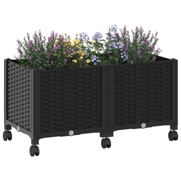 vidaXL Κήπος Γλαστράκι με Ροδάκια Μαύρο 80 x 40 x 44 εκ PP