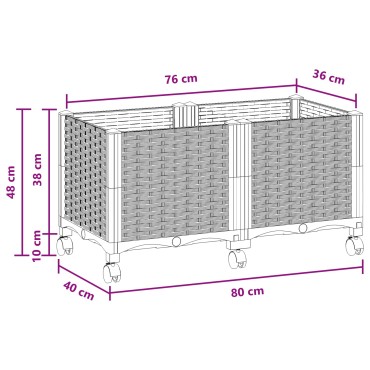 vidaXL Κήπος Γλαστράκι με Ροδάκια Μαύρο 80 x 40 x 44 εκ PP