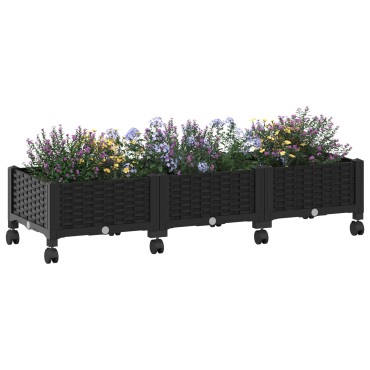 vidaXL Κήπος Γλαστράκι με Ροδάκια Μαύρο 120 x 40 x 29 εκ PP