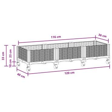vidaXL Κήπος Γλαστράκι με Ροδάκια Μαύρο 120 x 40 x 29 εκ PP