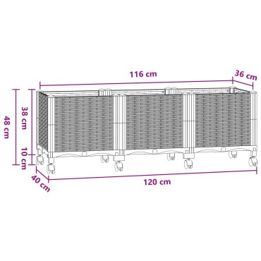 vidaXL Κήπος Γλαστράκι με Ροδάκια Μπλε Γκρι 120 x 40 x 48 cm PP