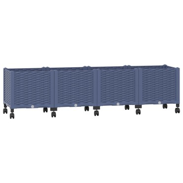 vidaXL Κήπος Γλαστράκι με Ροδάκια Μπλε Γκρι 160 x 40 x 48 cm PP