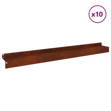 vidaXL Περίγραμμα γκαζόν 10 τμχ. 100 x 10 x 8 εκ Ατσάλι Σκ rusty