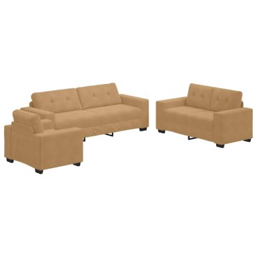 vidaXL Σετ Καναπέ 3 τεμ. Καφέ Βελούδο 221x80x80cm  Τριθέσιος