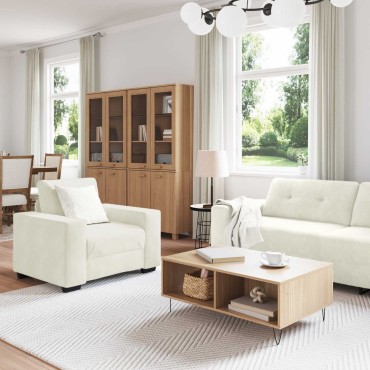 vidaXL Σετ Καναπέ 3 τεμ. Κρεμ Βελούδο 221x80x80cm  Τριθέσιος