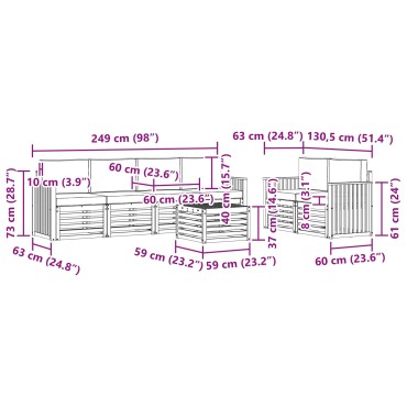 vidaXL Σειρά Καναπέ Εξωτερικού 7 τεμ. Λευκό και Κρεμ Πολυεστέρας 59x59x37cm