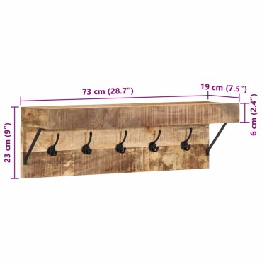 vidaXL Κρεμάστρα Επιτοίχιο Καφέ 73 x 19 x 23 εκ. Μασίφ ξύλο μάνγκο