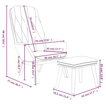 vidaXL Πολυθρόνα Relax με Υποπόδιο Μαύρη Βελούδινη 70x77x98cm 1 τεμ.