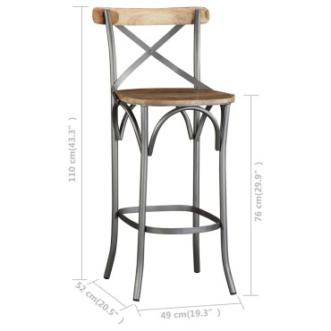 vidaXL Καρέκλα Μπαρ από Μασίφ Ξύλο Μάνγκο 49x52x110cm 1 τεμ.