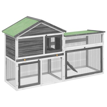 vidaXL Κλουβί Κουνελιών Γκρι 185,5x60,5x109,5 εκ. Μασίφ Ξύλο Πεύκου
