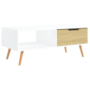 vidaXL Τραπεζάκι Σαλονιού Λευκό/Sonoma Δρυς 100x49,5x43cm Μοριοσανίδα 1 τεμ.