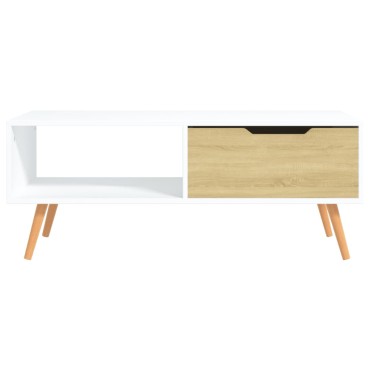 vidaXL Τραπεζάκι Σαλονιού Λευκό/Sonoma Δρυς 100x49,5x43cm Μοριοσανίδα 1 τεμ.