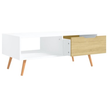 vidaXL Τραπεζάκι Σαλονιού Λευκό/Sonoma Δρυς 100x49,5x43cm Μοριοσανίδα 1 τεμ.