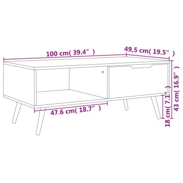 vidaXL Τραπεζάκι Σαλονιού Λευκό/Sonoma Δρυς 100x49,5x43cm Μοριοσανίδα 1 τεμ.