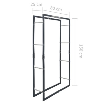 vidaXL Ράφι Καυσόξυλων Μαύρο 80 x 25 x 150 εκ. Ατσάλινο
